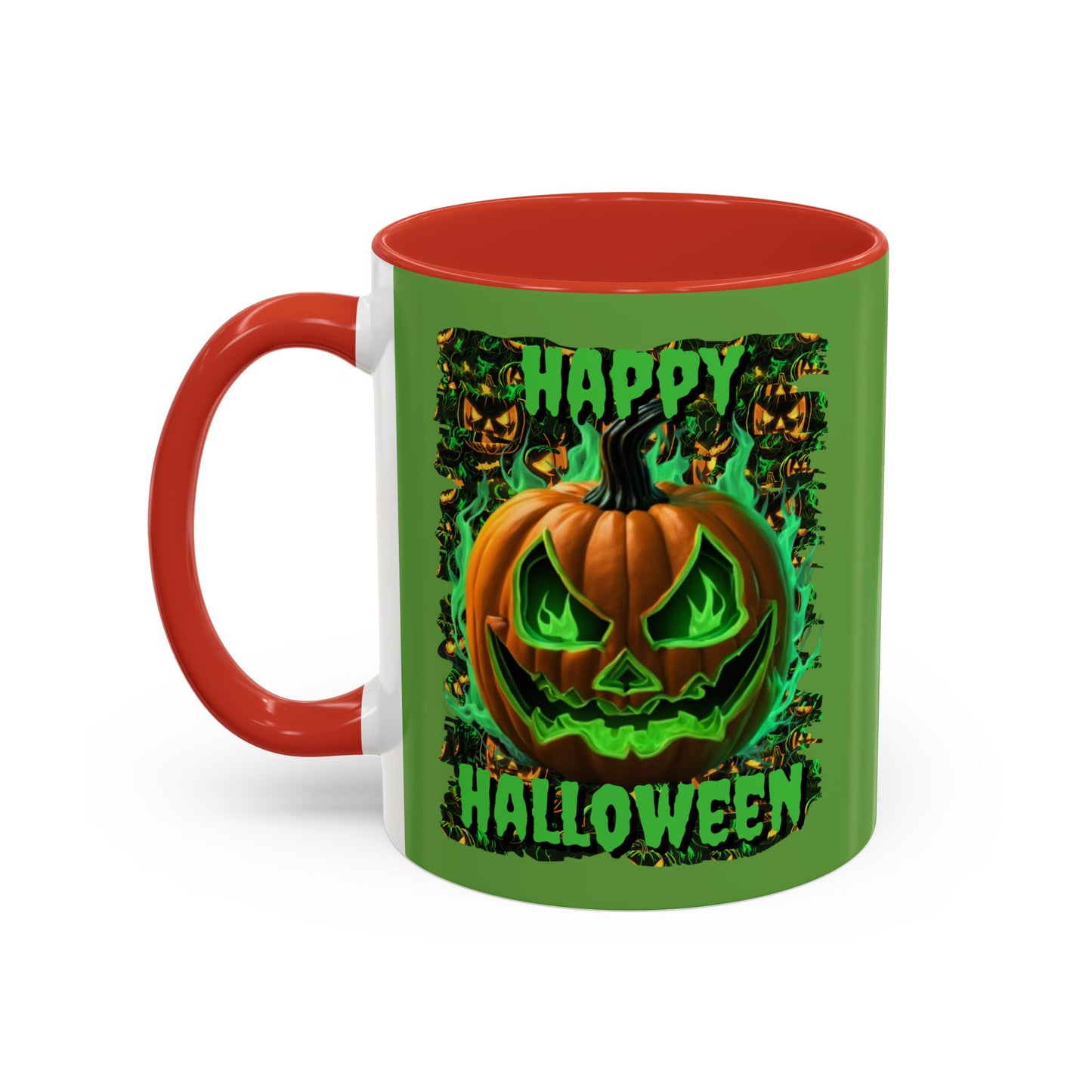 Happy Halloween Green Jack Green Accent Mug by CreepyCrafts.boo