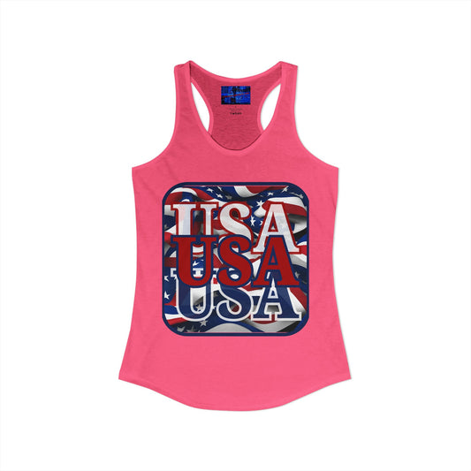 ¡EE.UU! ¡EE.UU! ¡EE.UU! ¡Patriota por cypherpunkgear! Camiseta sin mangas ideal con espalda cruzada para mujer