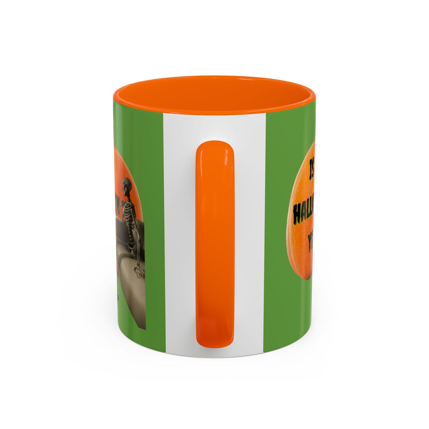 Is it Halloween yet? Skeleton's Giant Pumpkin Green Accent Mug by CreepyCrafts.boo