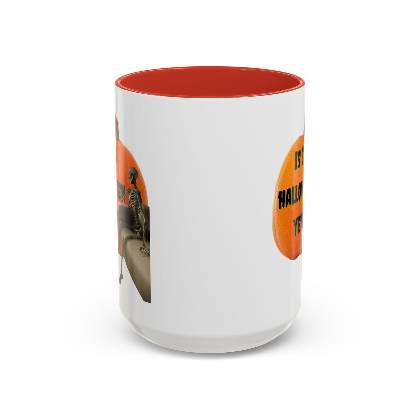Is it Halloween yet? Skeleton's Giant Pumpkin White Accent Mug by CreepyCrafts.boo