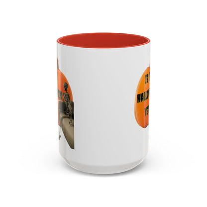Is it Halloween yet? Skeleton's Giant Pumpkin White Accent Mug by CreepyCrafts.boo
