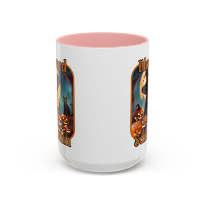 Blessed Samhain Cute Witch Orange font White Accent Mug by CreepyCrafts.boo