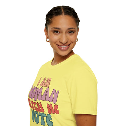 I Am Woman Watch Me Vote LTcolors Unisex T-Shirt by cypherpunkgear