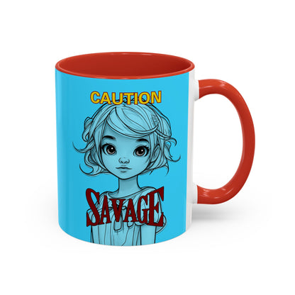 Caution, Savage Light Blue Accent Mug by cypherpunkgear.com