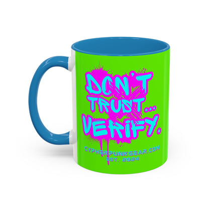 Don't Trust...Verify. Green Accent Mug by cypherpunkgear.com