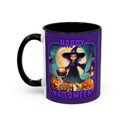 Happy Halloween Little Witch Purple font Purple Accent Mug by CreepyCrafts.boo