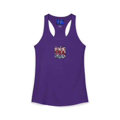 2-sided RED White and Blue USA Patriot Women's Racerback Tank Top by cypherpunkgear.com