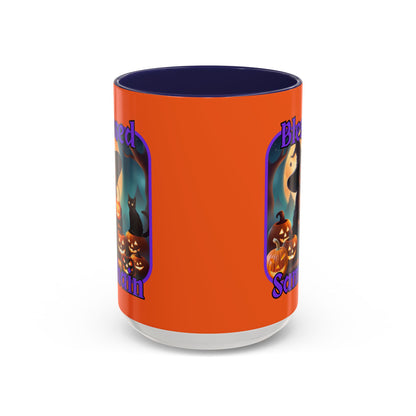 Blessed Samhain Cute Witch Purple font Orange Accent Mug by CreepyCrafts.boo