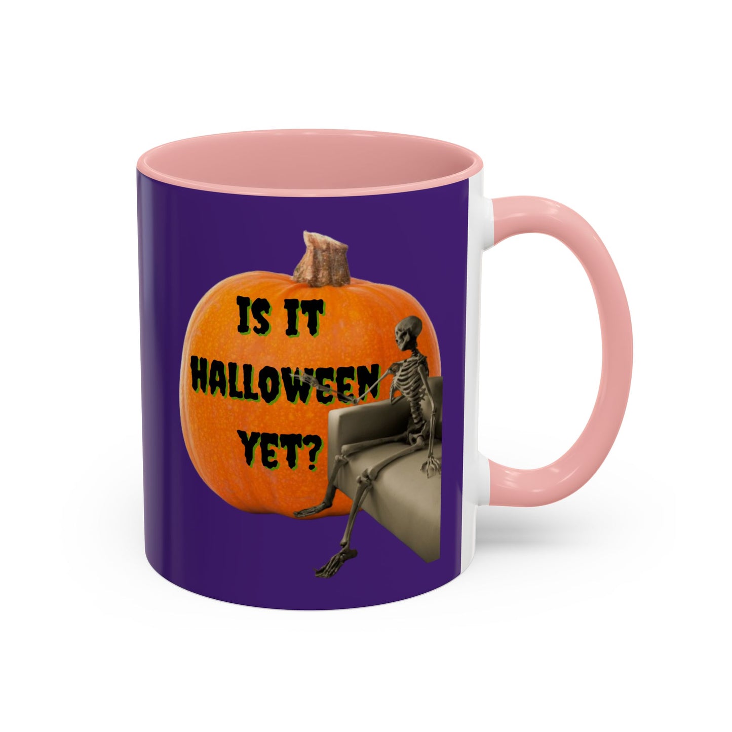Is it Halloween yet? Skeleton's Giant Pumpkin Purple Accent Mug by CreepyCrafts.boo