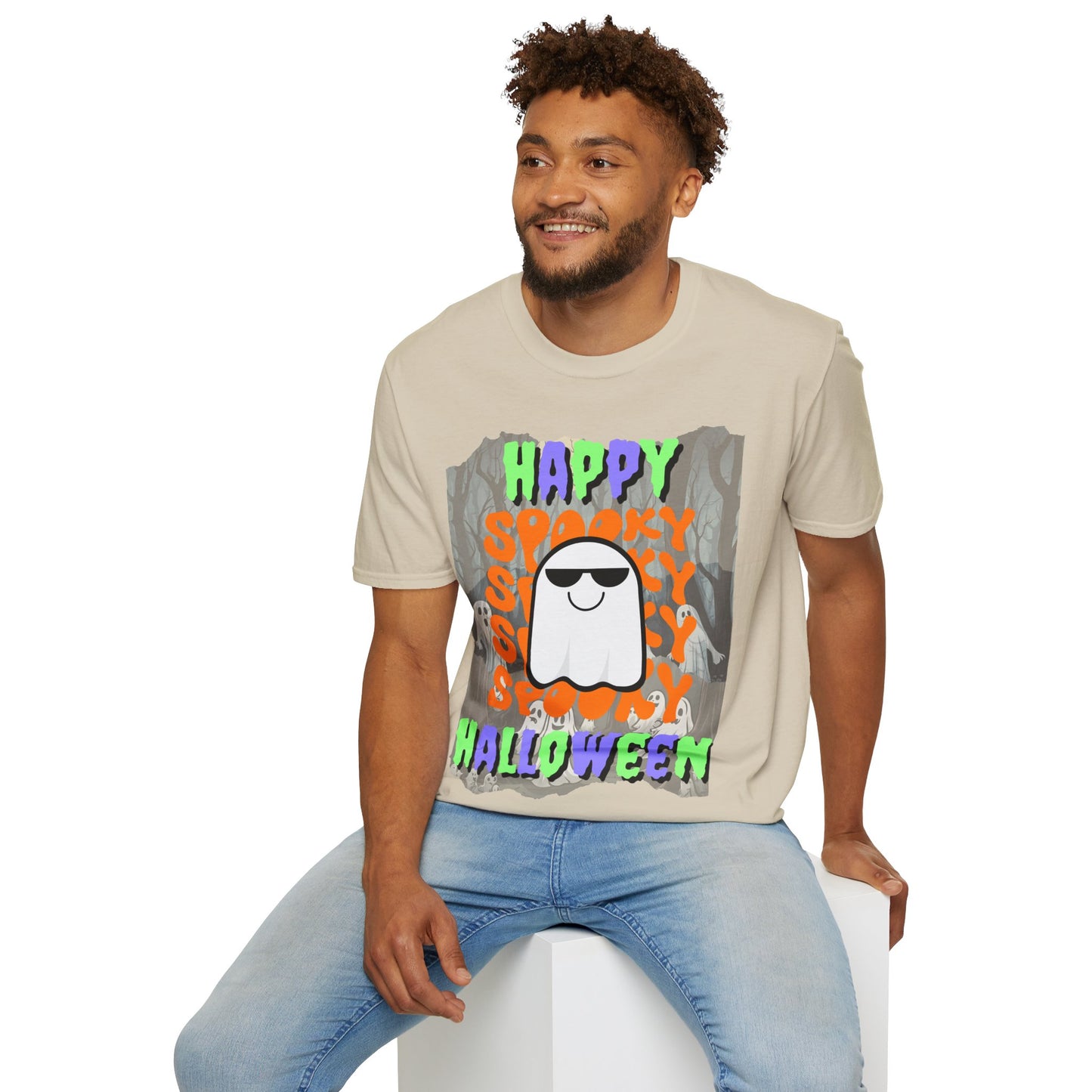 Spooky Happy Halloween Ghost MXfont Unisex T-Shirt by cypherpunkgear