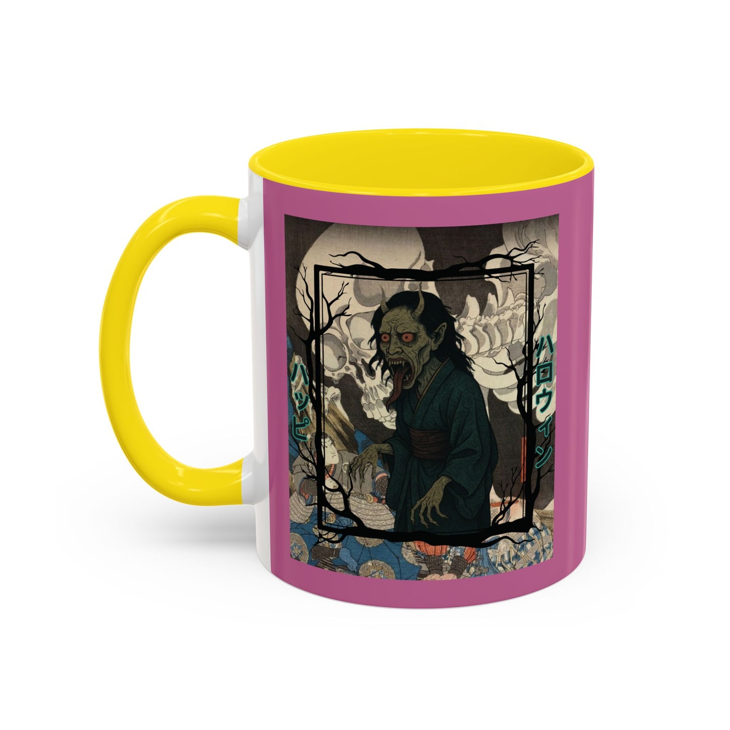 Yōkai Happy Halloween Pink Accent Mug by CreepyCrafts.boo