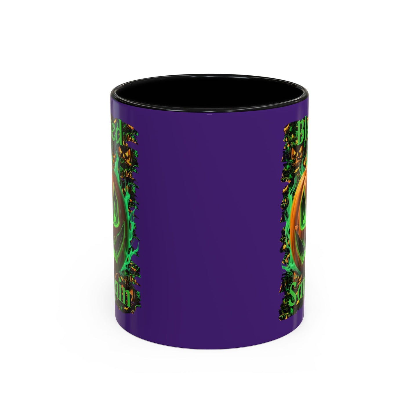 Blessed Samhain Green Jack Purple Accent Mug by CreepyCrafts.boo