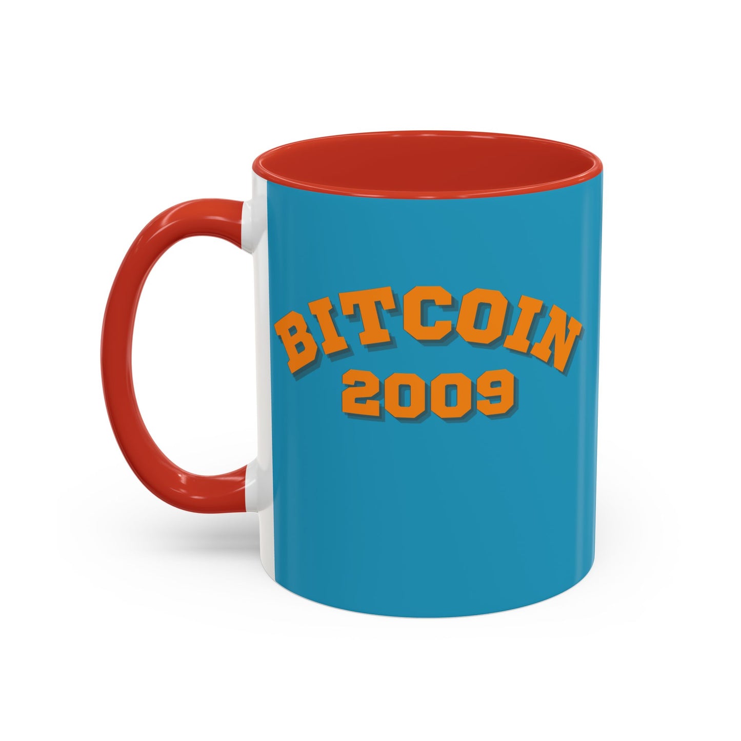 Bitcoin 2009 Turquoise Accent Mug by cypherpunkgear.com