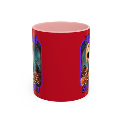 Blessed Samhain Cute Witch Purple font Red Accent Mug by CreepyCrafts.boo