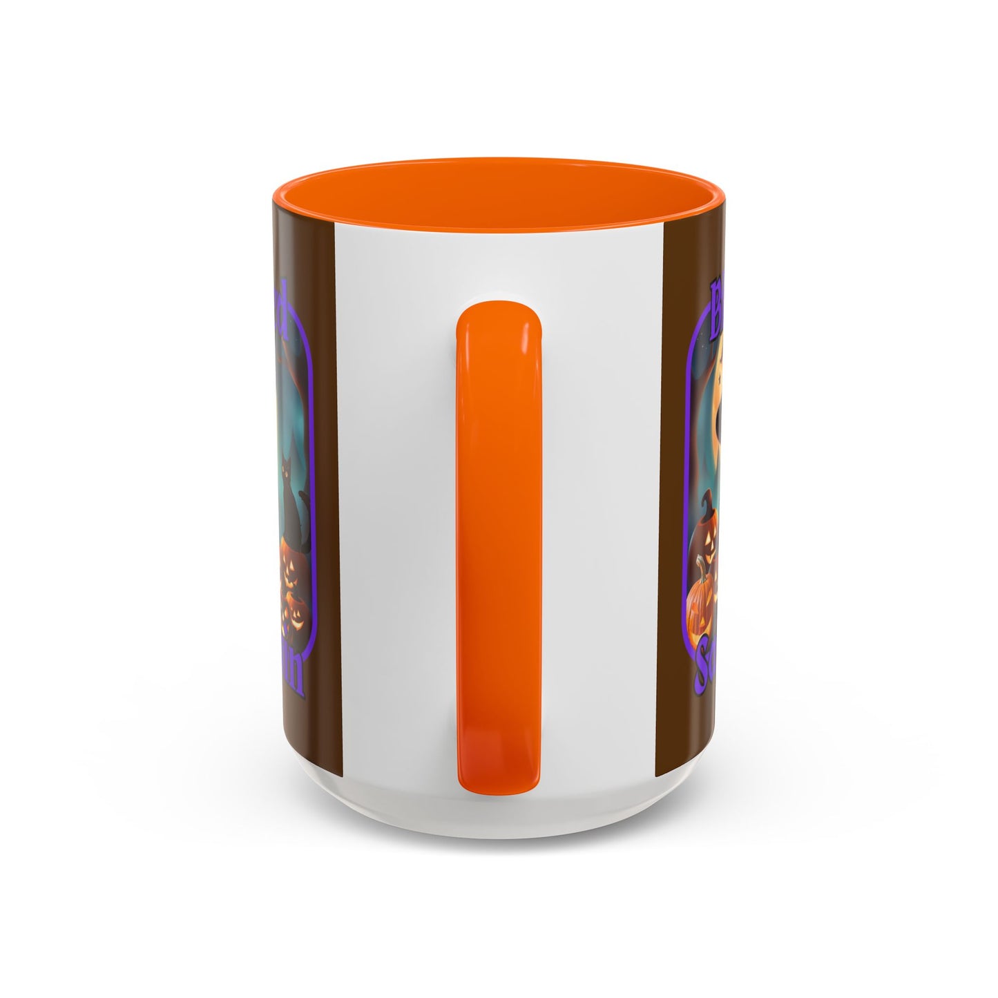 Blessed Samhain Cute Witch Purple font Brown Accent Mug by CreepyCrafts.boo