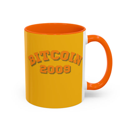 Bitcoin 2009 Yellow Accent Mug by cypherpunkgear.com