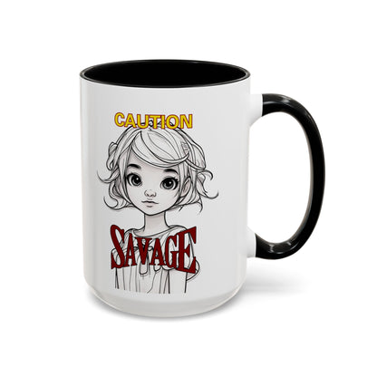 Caution, Savage White Accent Mug by cypherpunkgear.com