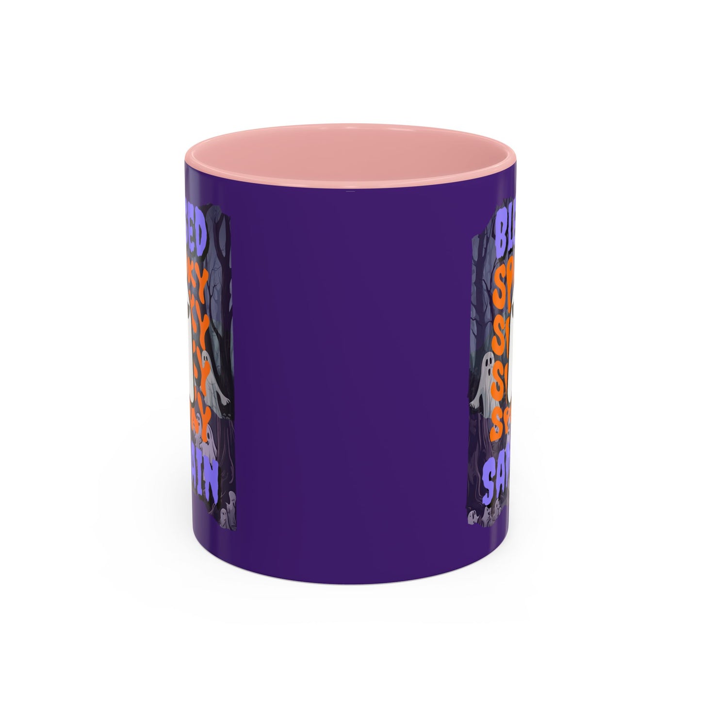 Spooky Blessed Samhain Ghost Purple font Accent Mug by CreepyCrafts.boo