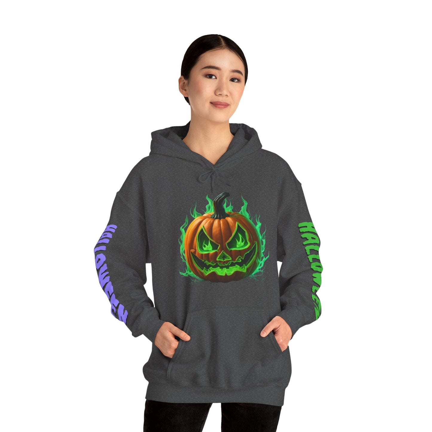 Happy Halloween Green Jack Hoodie Unisex Hooded Sweatshirt by CreepyCrafts.boo