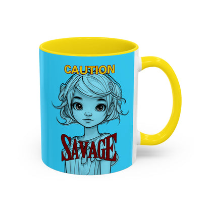 Caution, Savage Light Blue Accent Mug by cypherpunkgear.com