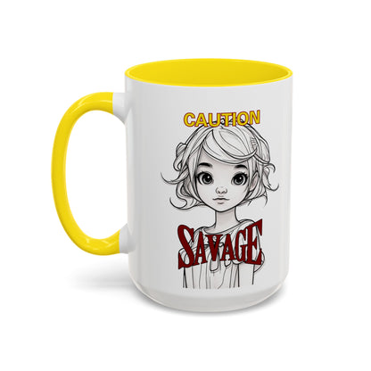 Caution, Savage White Accent Mug by cypherpunkgear.com