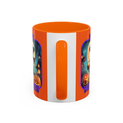 Happy Halloween Little Witch Purple font Orange Accent Mug by CreepyCrafts.boo