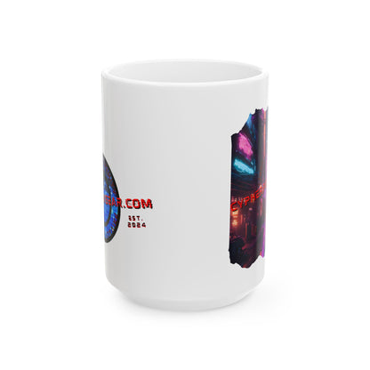 2-sided, cypherpunkgear.com Logo & Cityscape White Mug by cypherpunkgear.com