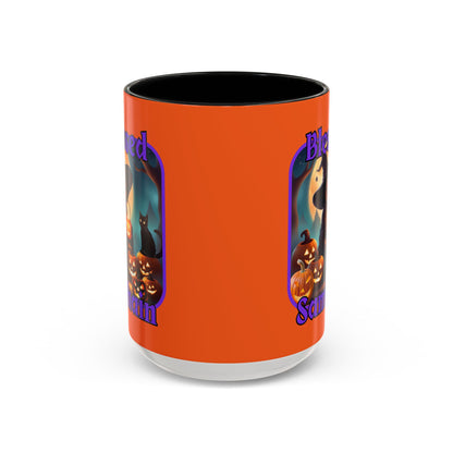 Blessed Samhain Cute Witch Purple font Orange Accent Mug by CreepyCrafts.boo