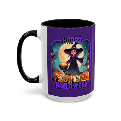 Happy Halloween Little Witch Purple font Purple Accent Mug by CreepyCrafts.boo