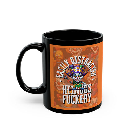 Easily Distracted by Heinous Fuckery Little Jinx Orange Mug by cypherpunkgear.com