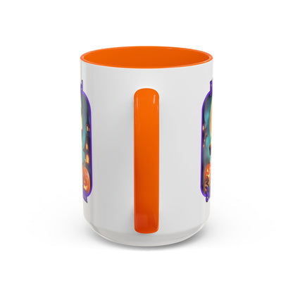 Blessed Samhain Little Witch Purple font White Accent Mug by CreepyCrafts.boo