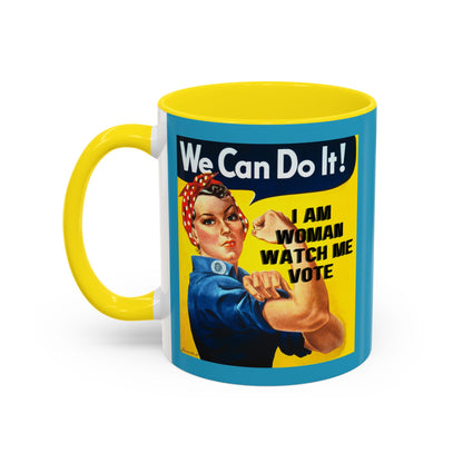 I Am Woman Watch Me Vote Rosie Turquoise Accent Mug by cypherpunkgear.com