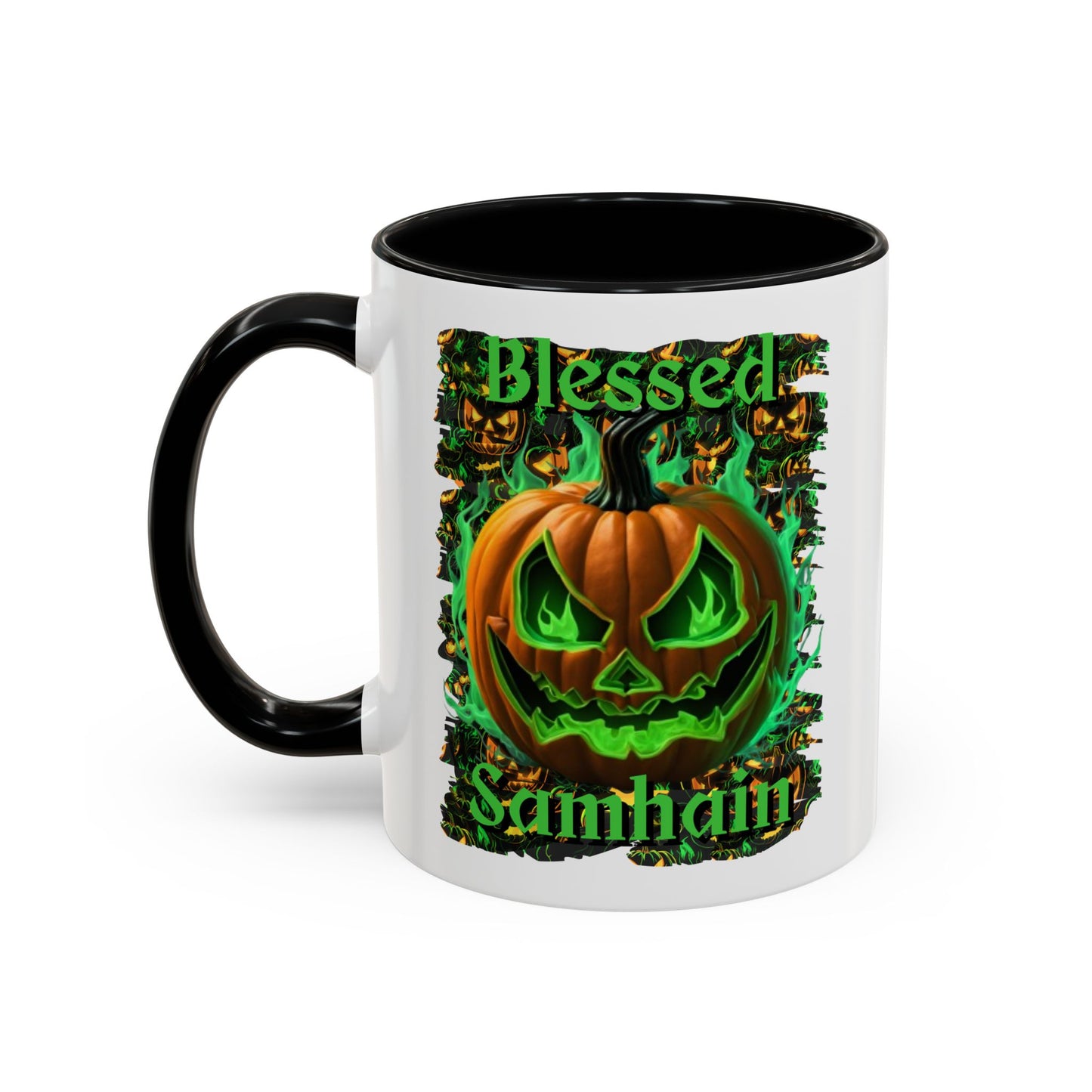 Blessed Samhain Green Jack White Accent Mug by CreepyCrafts.boo