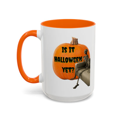 Is it Halloween yet? Skeleton's Giant Pumpkin White Accent Mug by CreepyCrafts.boo