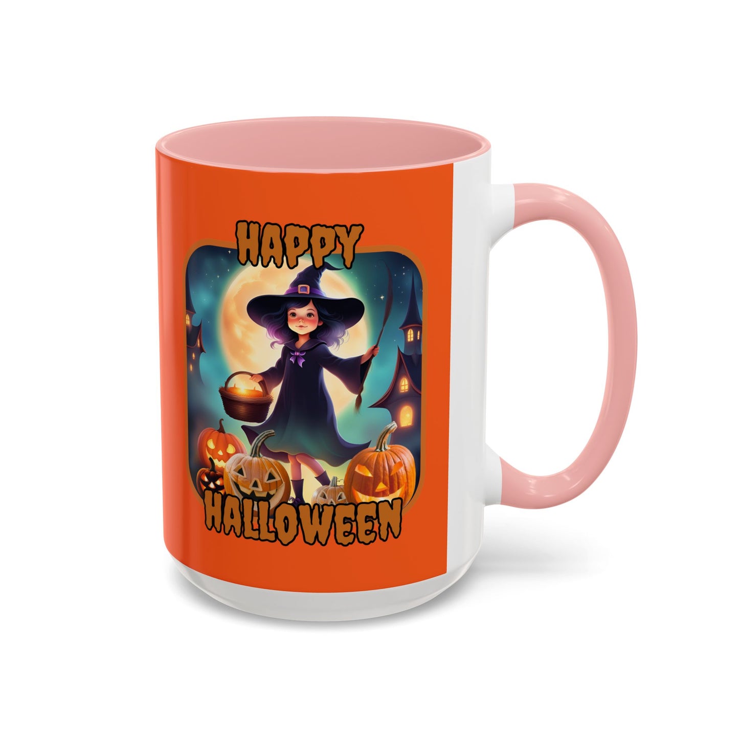 Happy Halloween Little Witch Orange font Orange Accent Mug by CreepyCrafts.boo