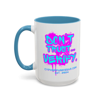 Don't Trust...Verify. White Accent Mug by cypherpunkgear.com
