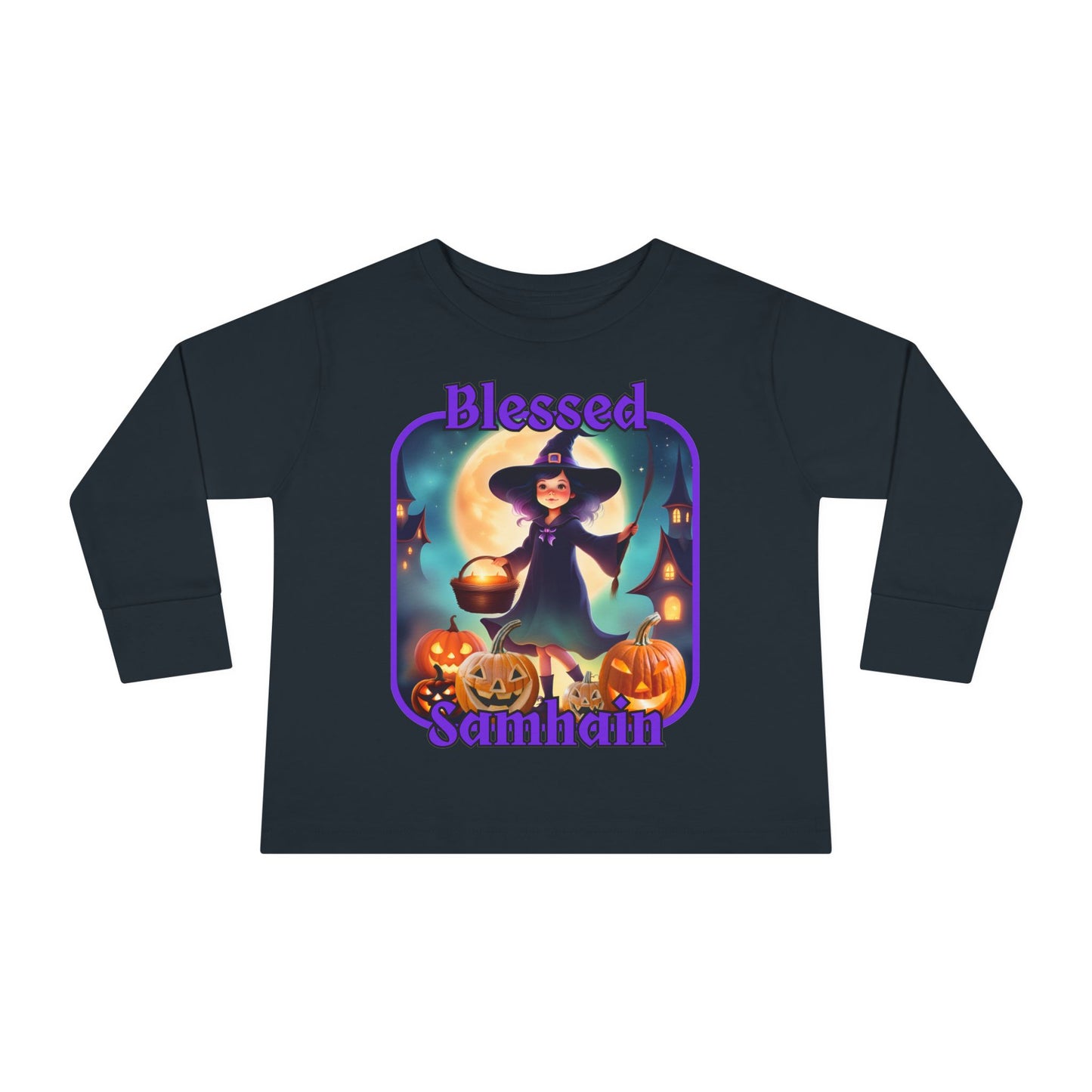 Blessed Samhain Little Witch Purple font Toddler Long Sleeve Tee by CreepyCrafts.boo