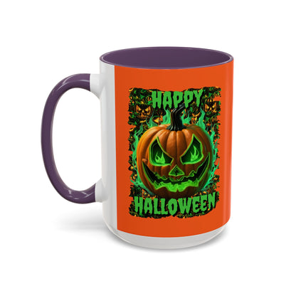 Happy Halloween Green Jack Orange Accent Mug by CreepyCrafts.boo