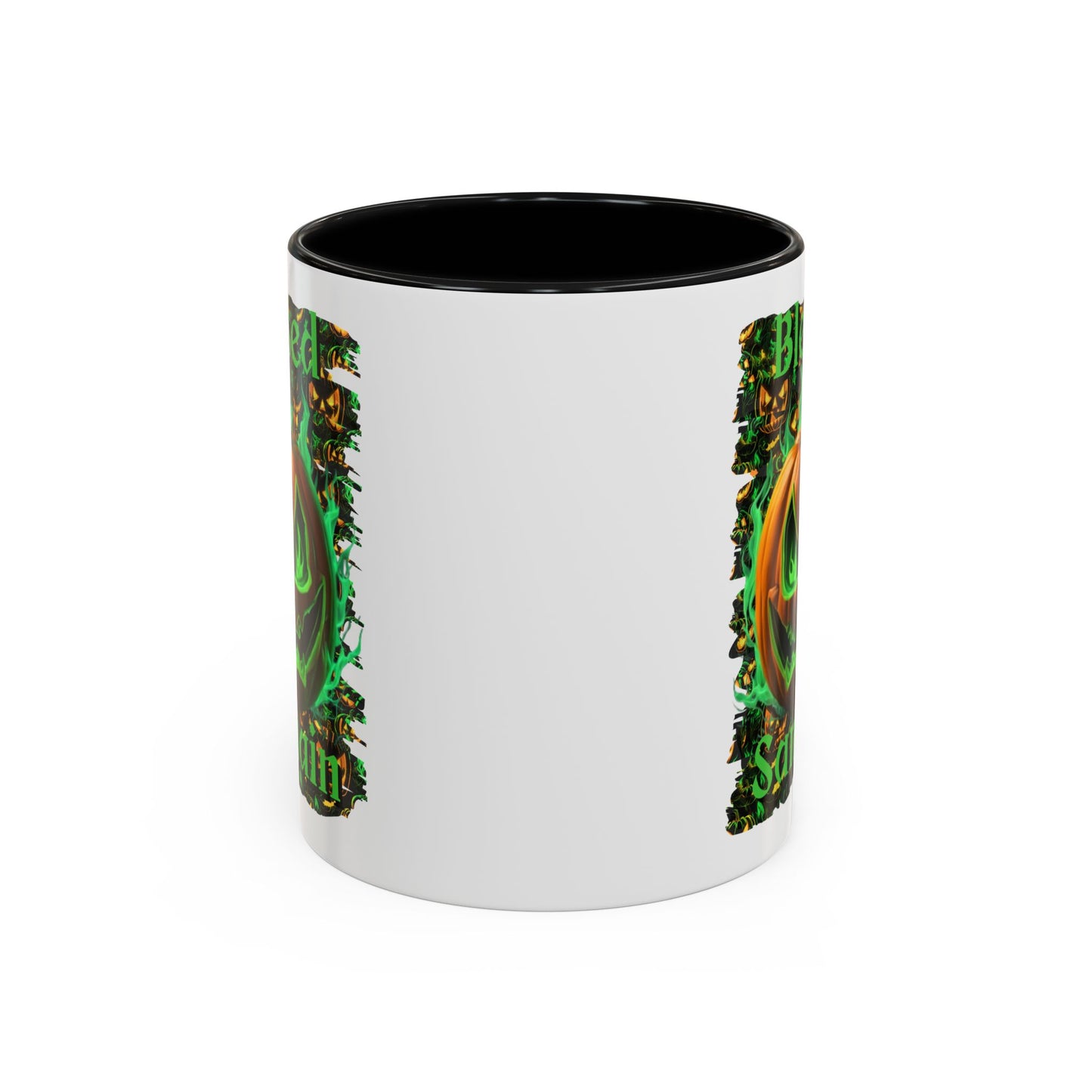 Blessed Samhain Green Jack White Accent Mug by CreepyCrafts.boo