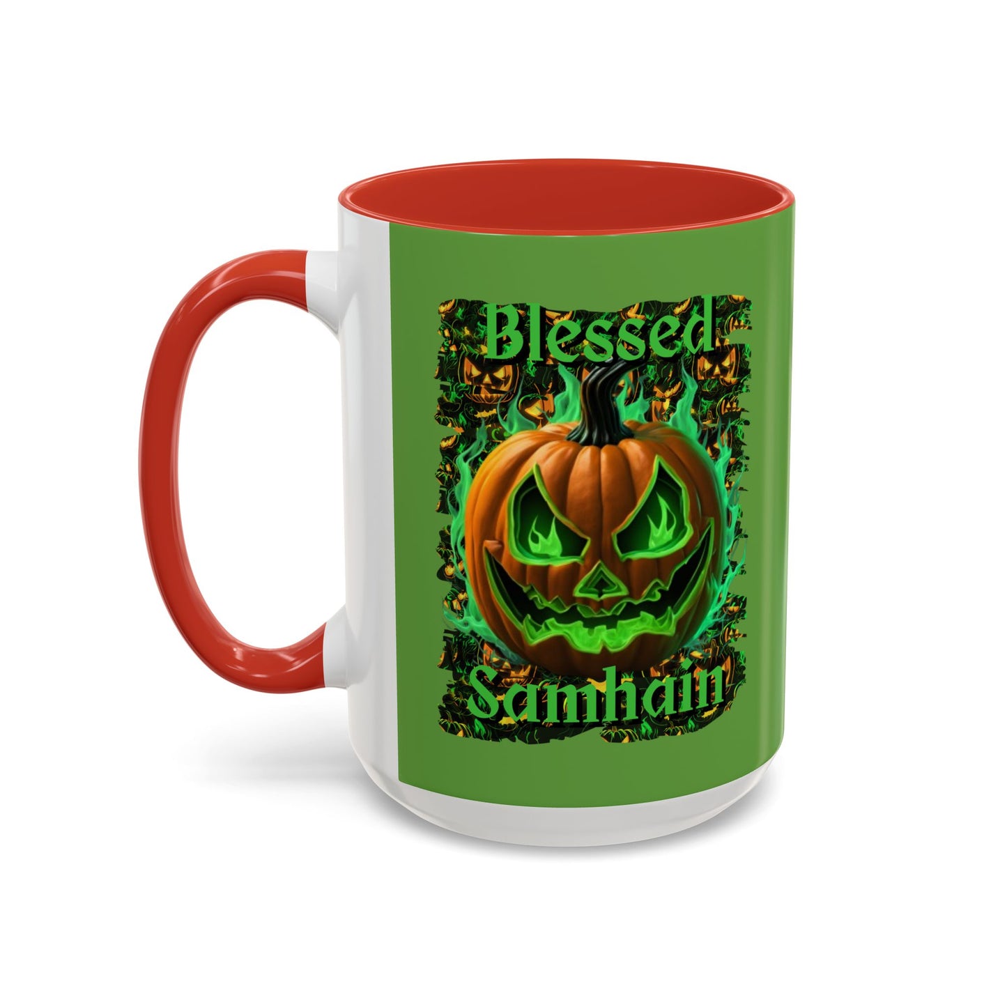 Blessed Samhain Green Jack Green Accent Mug by CreepyCrafts.boo