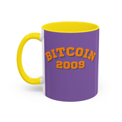 Bitcoin 2009 Light Purple Accent Mug by cypherpunkgear.com