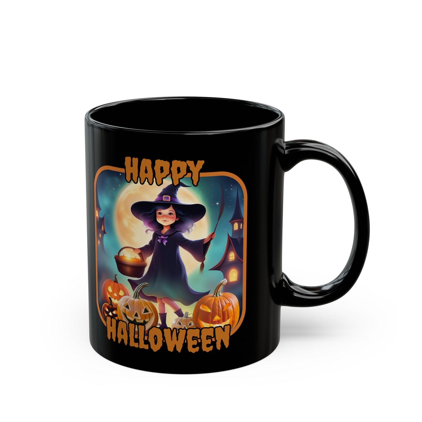 Happy Halloween Little Witch ORfont Black Mug by cypherpunkgear