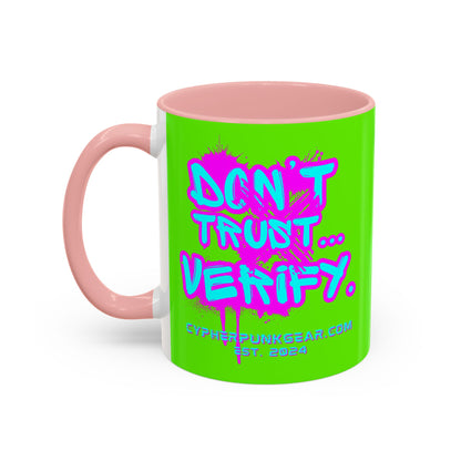 Don't Trust...Verify. Green Accent Mug by cypherpunkgear.com