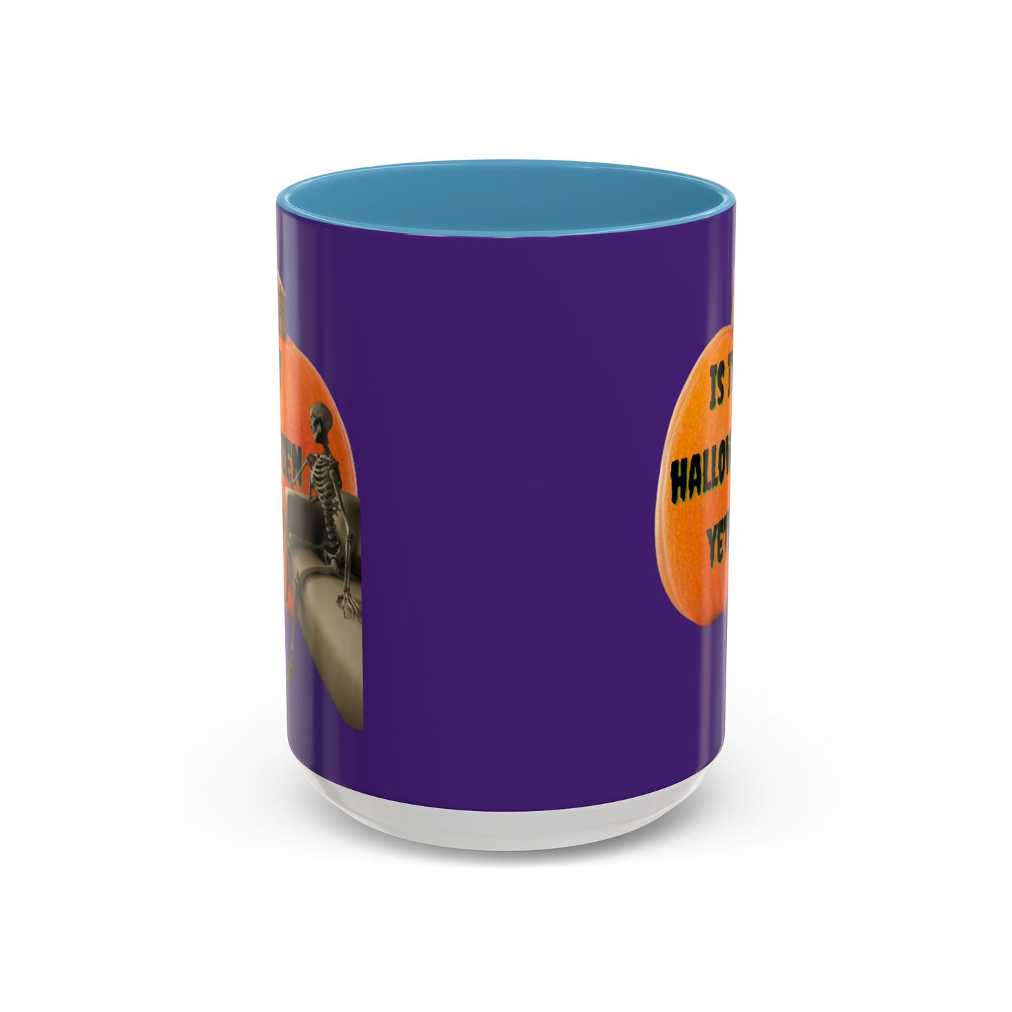 Is it Halloween yet? Skeleton's Giant Pumpkin Purple Accent Mug by CreepyCrafts.boo