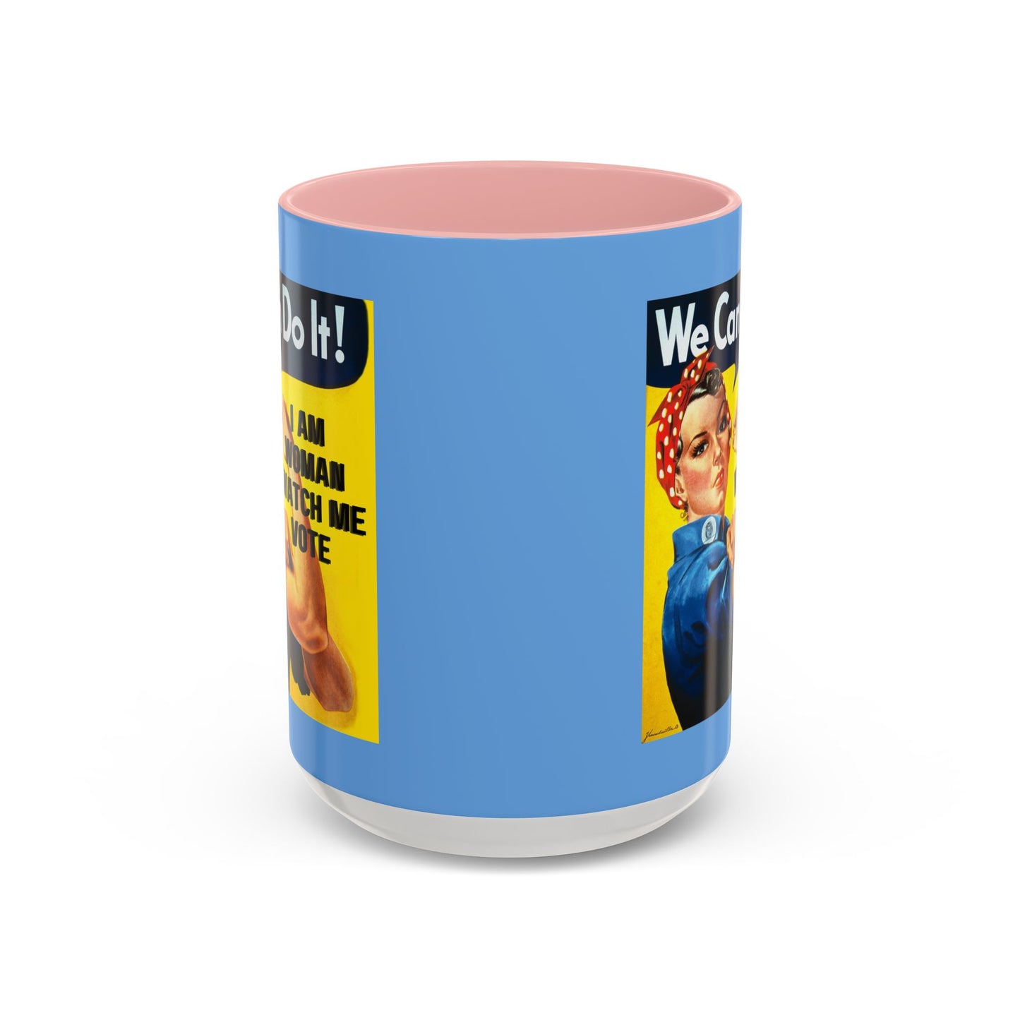 I Am Woman Watch Me Vote Rosie Light Blue Accent Mug by cypherpunkgear.com