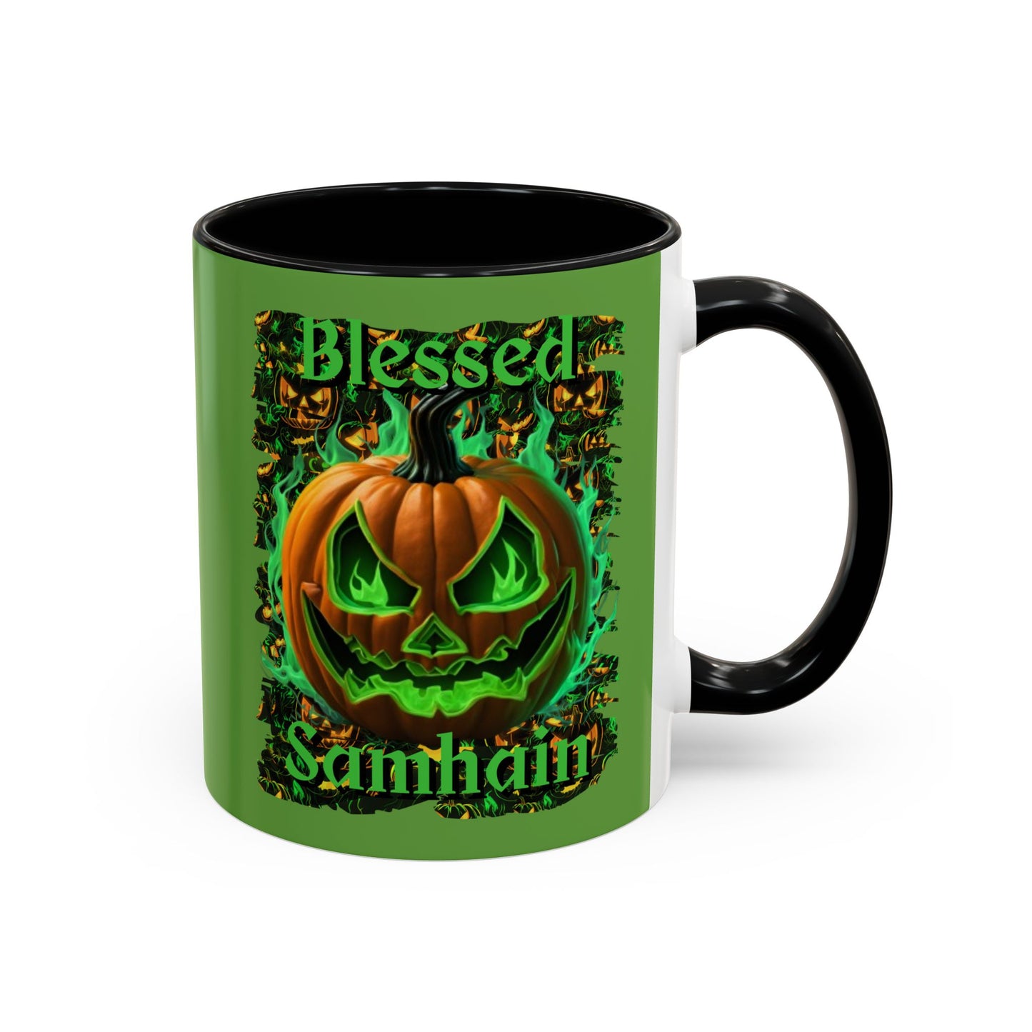 Blessed Samhain Green Jack Green Accent Mug by CreepyCrafts.boo
