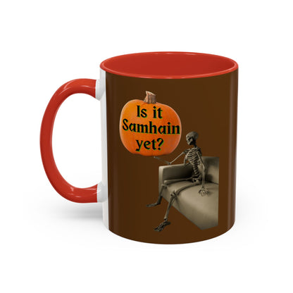 Is it Samhain yet? Skeleton's Pumpkin Brown Accent Mug by CreepyCrafts.boo