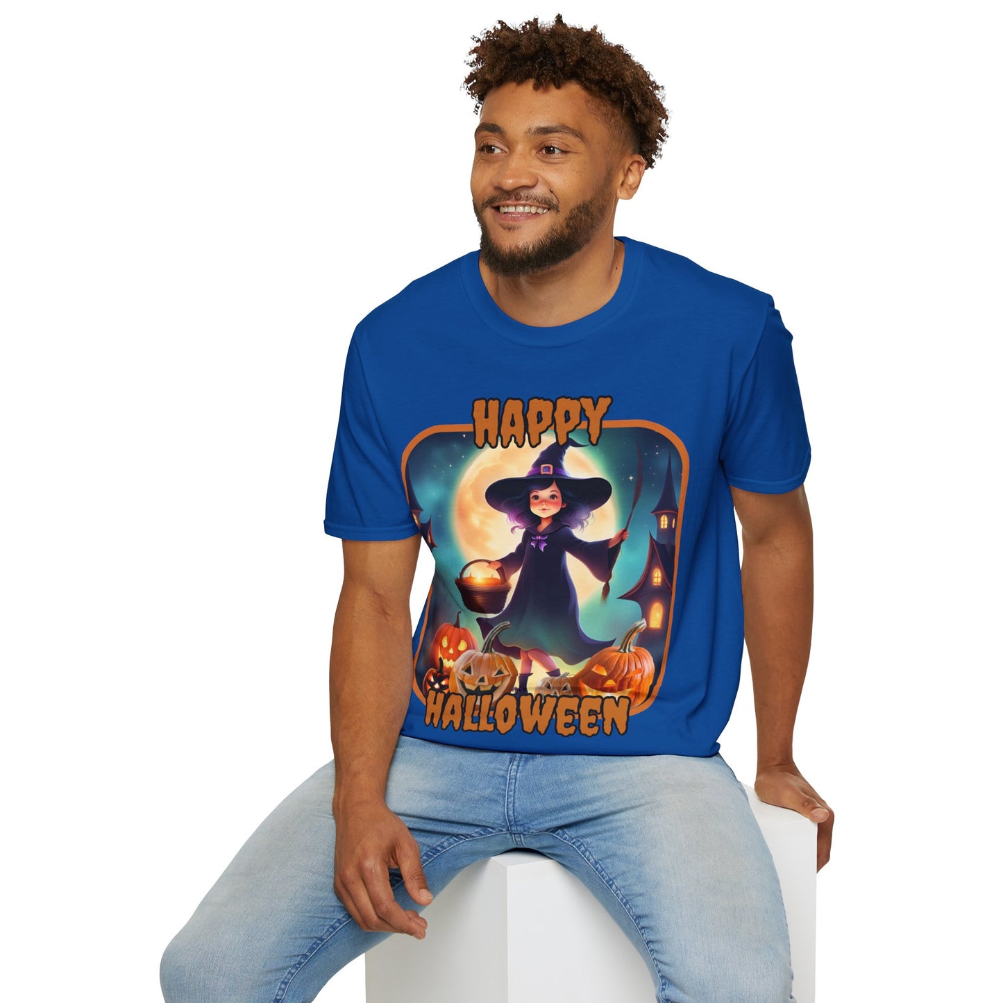 Happy Halloween Little Witch Orange font, Dark colors, Unisex T-Shirt by CreepyCrafts.boo