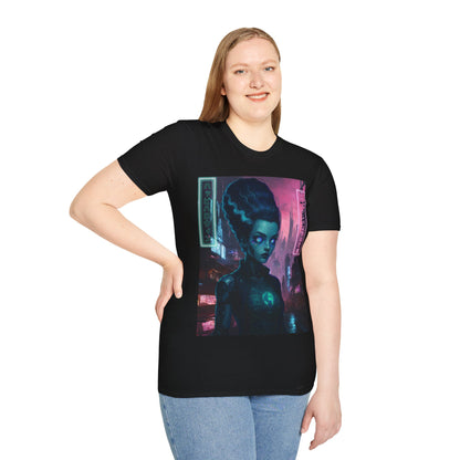 Neon Bride of Frankenstein Dark colors Unisex T-Shirt by CreepyCrafts.boo