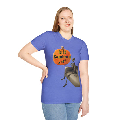 Is it Samhain yet? Skeleton's Pumpkin Light colors Unisex T-Shirt by CreepyCrafts.boo